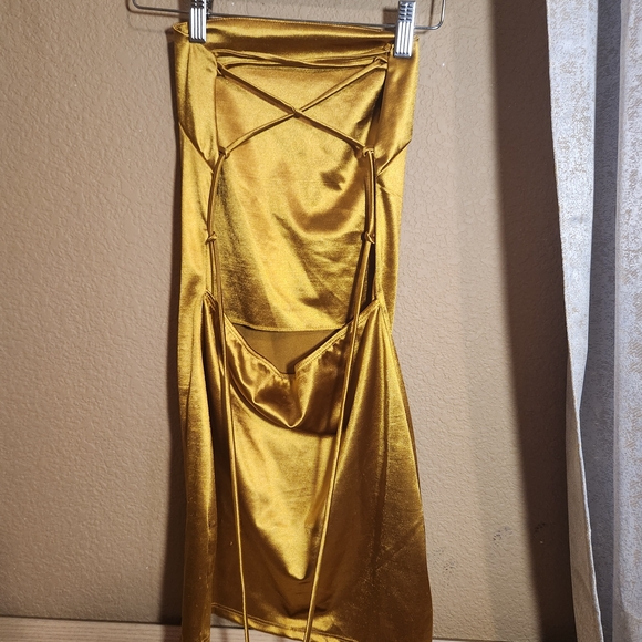Gold Satin Backless Dress - Picture 1 of 11